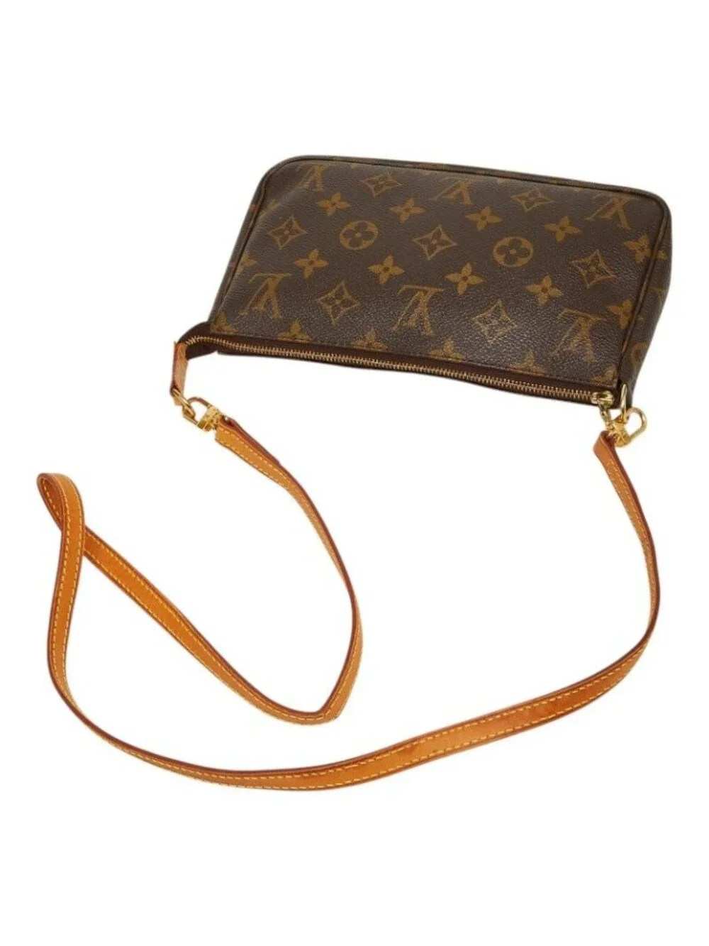 Louis Vuitton Monogram Pochette Soir Shoulder Bag Brown Leather